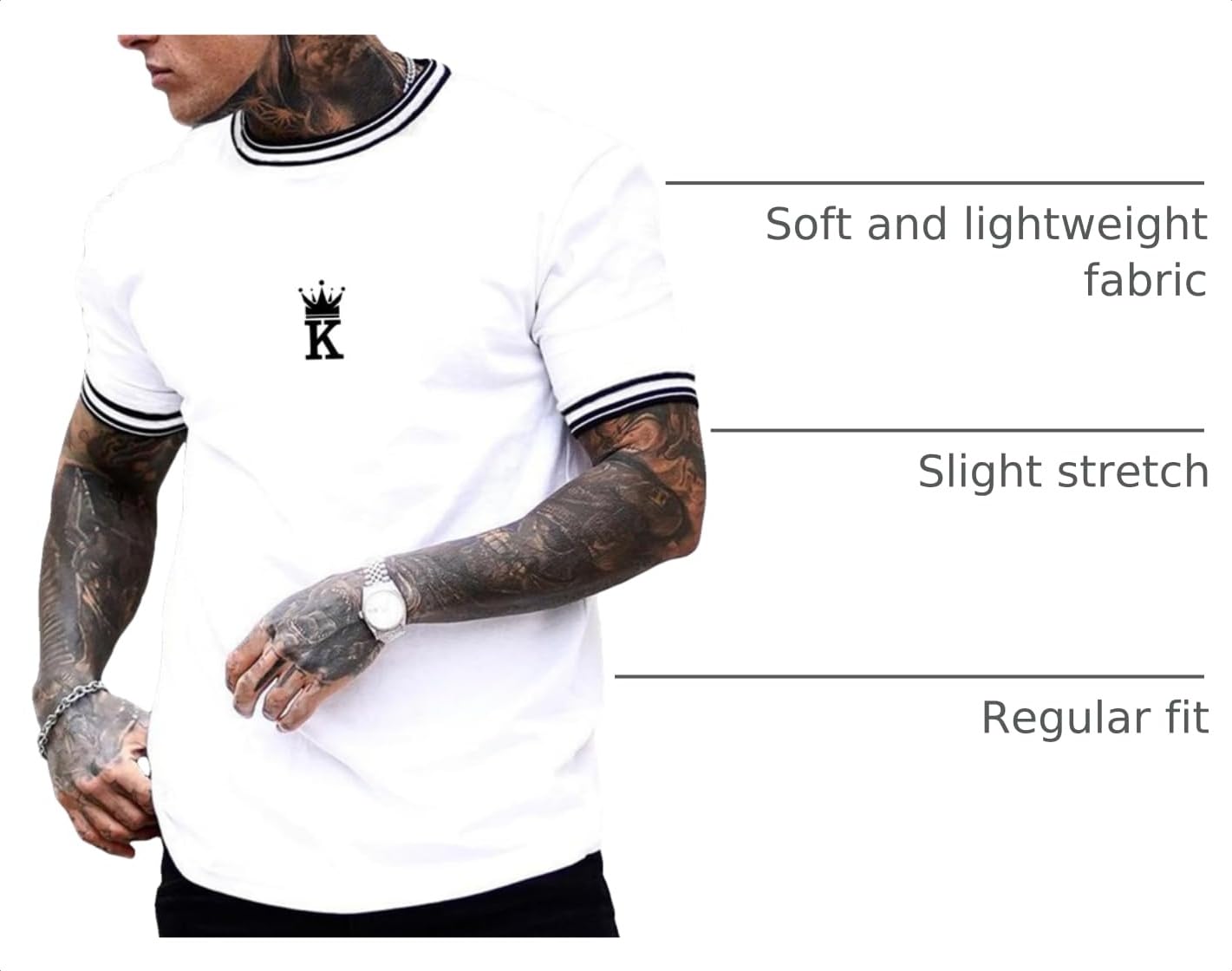 SOLY HUX Men's Crown Graphic Tshirt Short Sleeve Tees Summer Tops | Letter Print, Crew Neck, Striped Trim