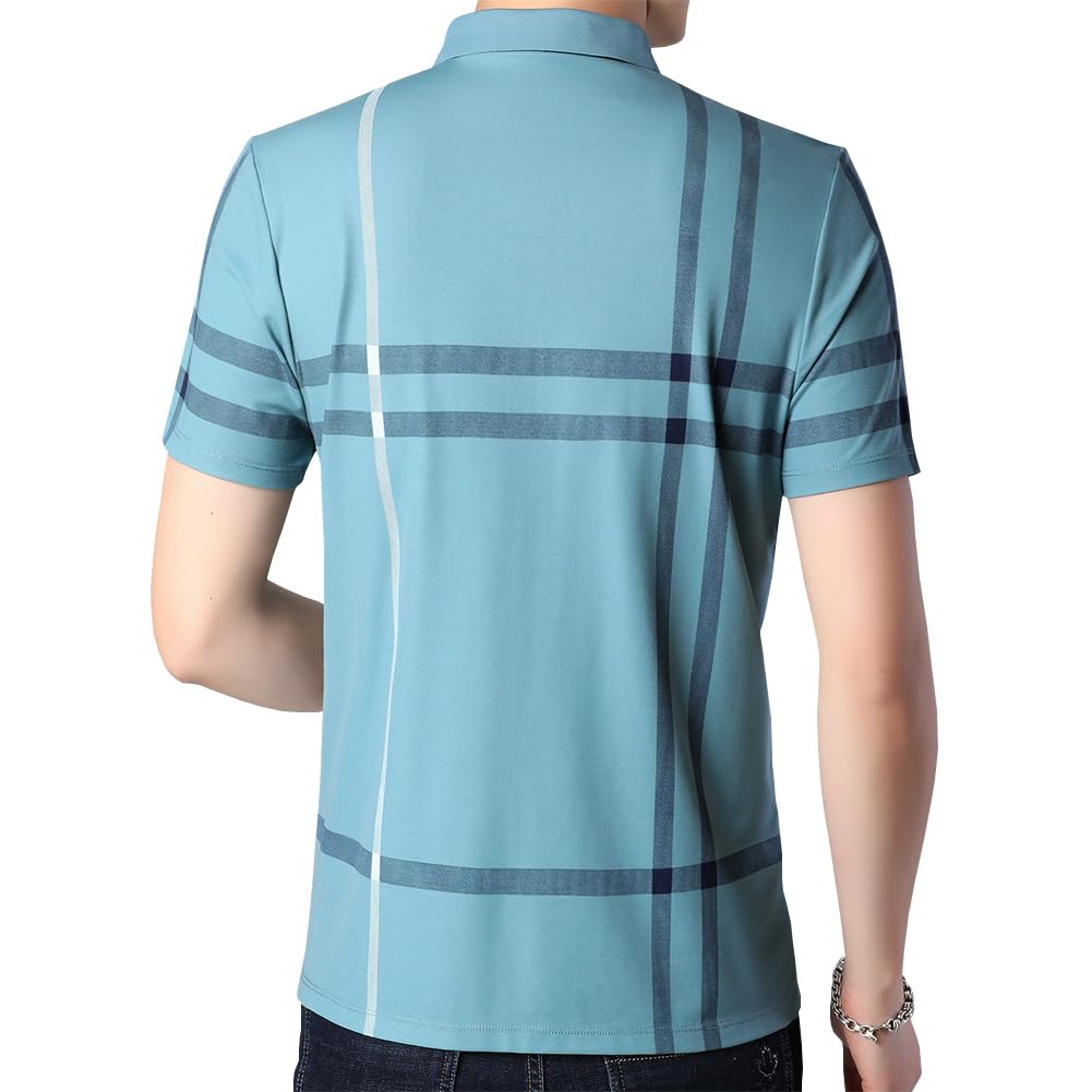 Mens Casual Striped Short Sleeve Collared T Shirt Polo Shirts