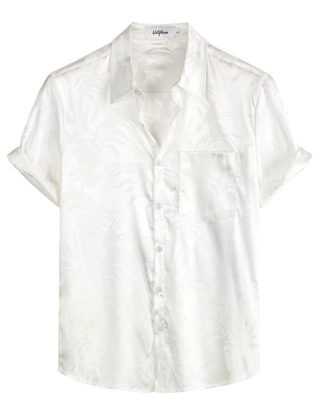 VATPAVE Mens Silk Satin Hawaiian Shirt Short Sleeve Button Down Shirts | Hawaii, Summer, Beach, Vacation, Tropical, Resort Wear, Jacquard, Going Out, Rave, Cool, Club, Floral, Holiday, with Pocket