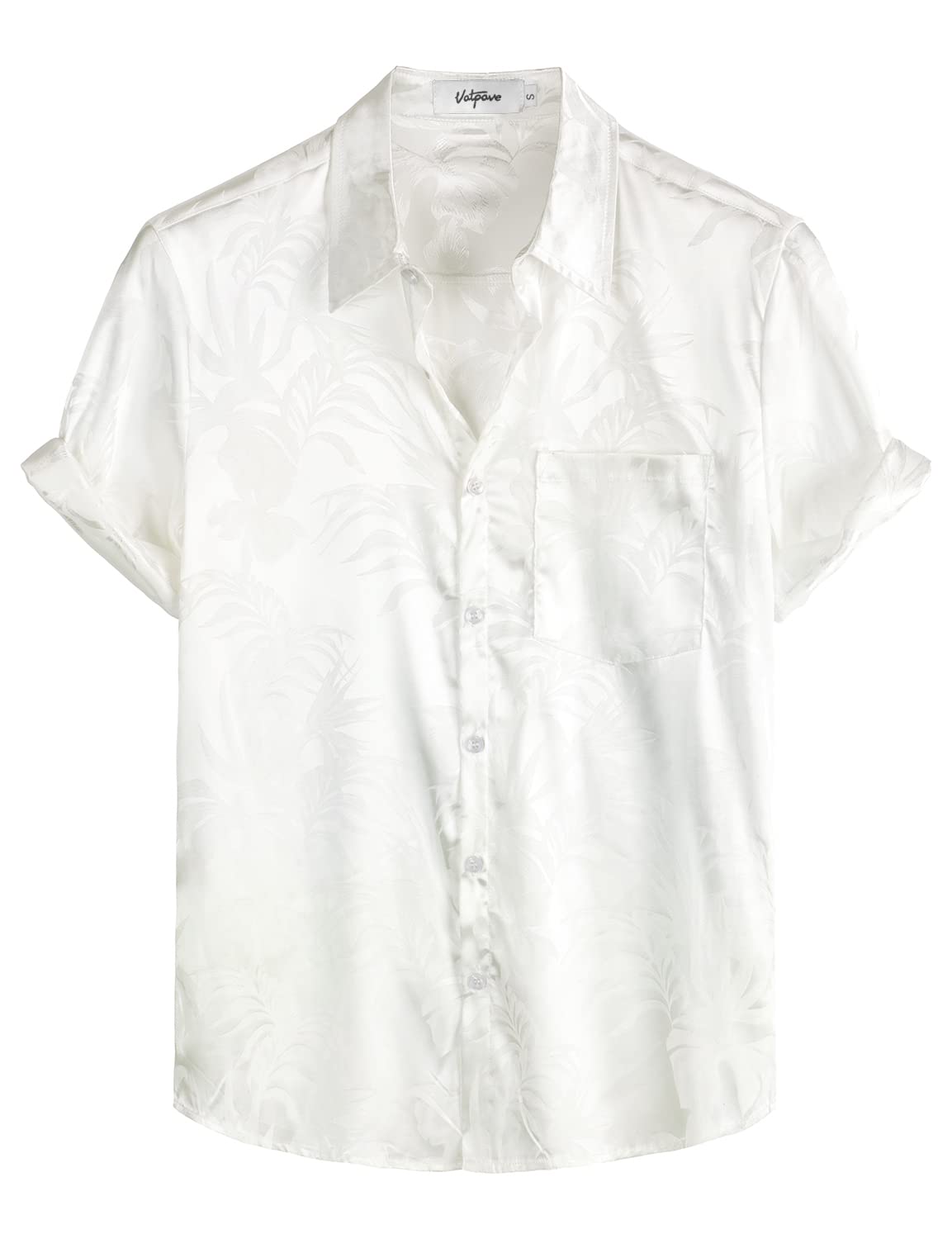 VATPAVE Mens Silk Satin Hawaiian Shirt Short Sleeve Button Down Shirts | Hawaii, Summer, Beach, Vacation, Tropical, Resort Wear, Jacquard, Going Out, Rave, Cool, Club, Floral, Holiday, with Pocket