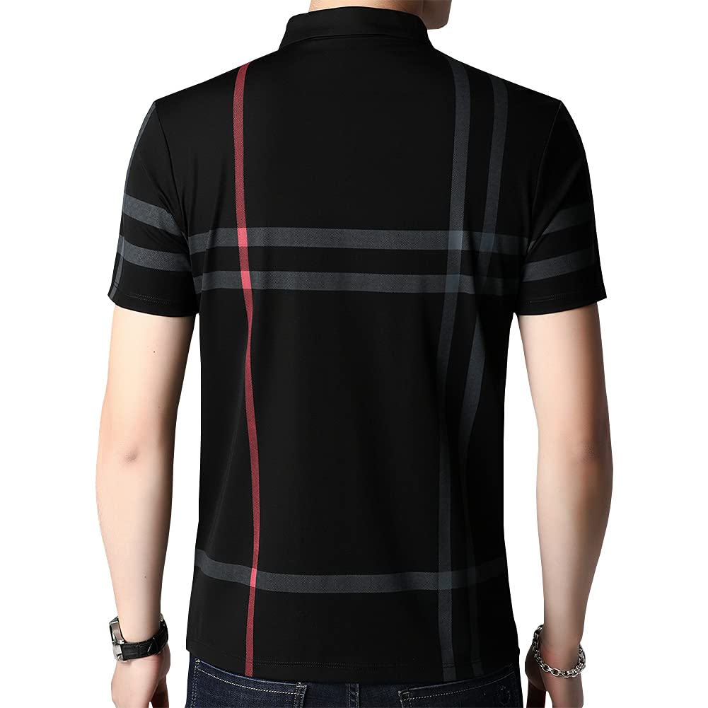 Mens Casual Striped Short Sleeve Collared T Shirt Polo Shirts