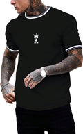 SOLY HUX Men's Crown Graphic Tshirt Short Sleeve Tees Summer Tops | Letter Print, Crew Neck, Striped Trim