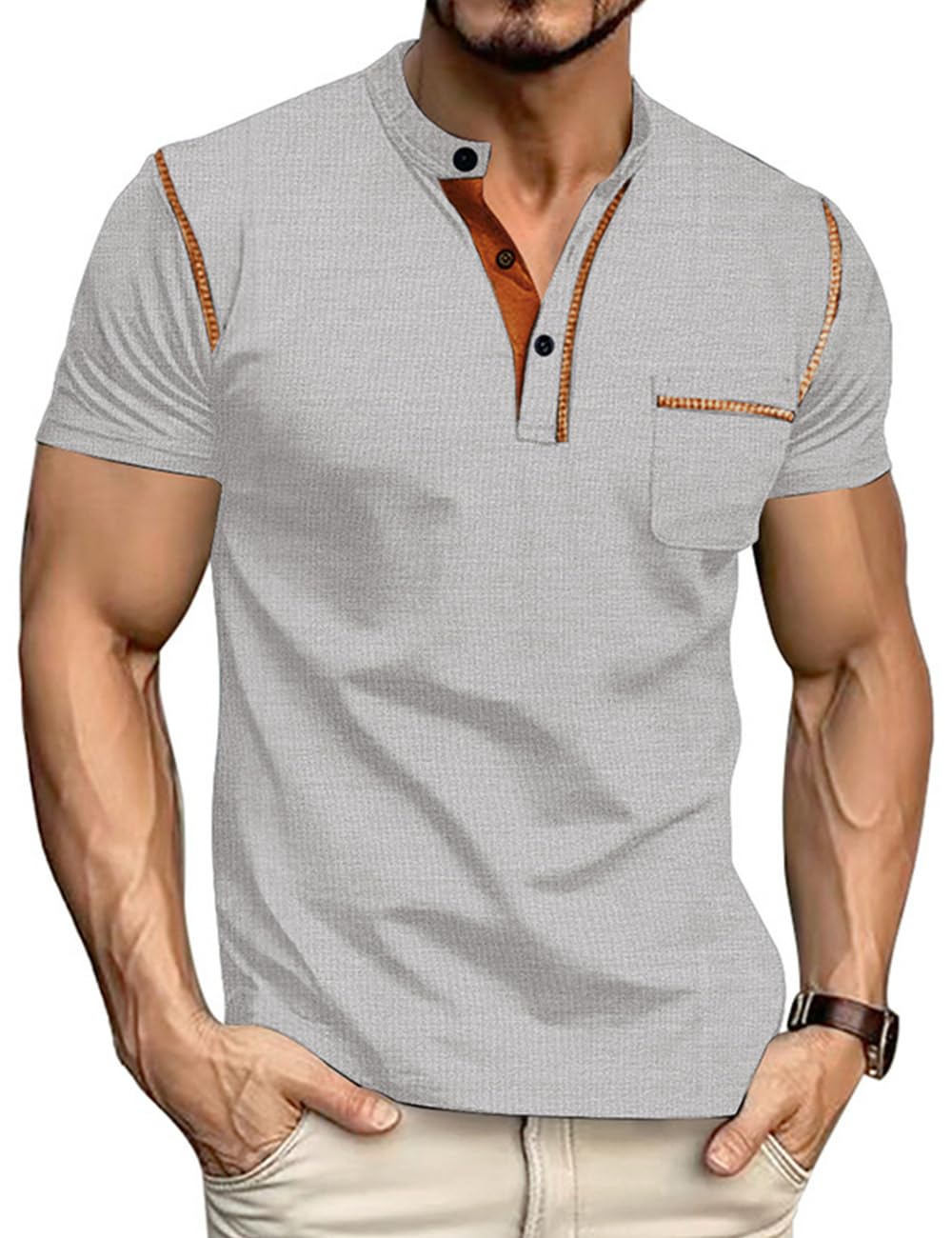 Men's Henley Shirt Short Sleeve T-Shirt Casual Top Pullover Summer Lightweight Tee Shirts with Button