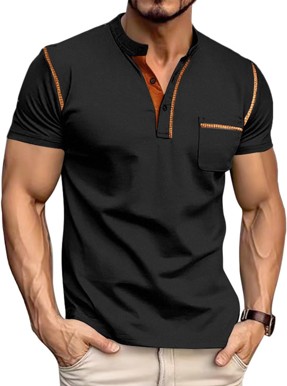 Men's Henley Shirt Short Sleeve T-Shirt Casual Top Pullover Summer Lightweight Tee Shirts with Button