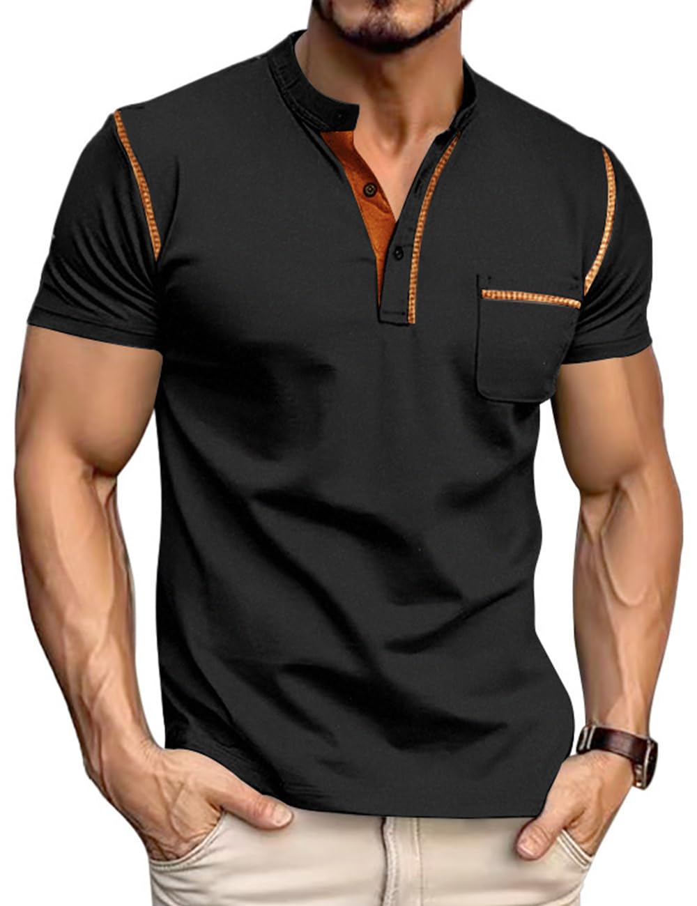 Men's Henley Shirt Short Sleeve T-Shirt Casual Top Pullover Summer Lightweight Tee Shirts with Button