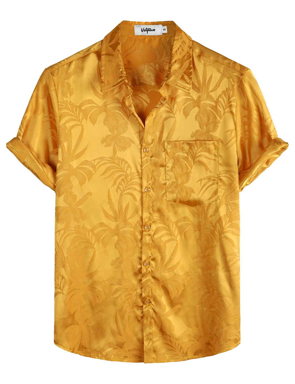 VATPAVE Mens Silk Satin Hawaiian Shirt Short Sleeve Button Down Shirts | Hawaii, Summer, Beach, Vacation, Tropical, Resort Wear, Jacquard, Going Out, Rave, Cool, Club, Floral, Holiday, with Pocket