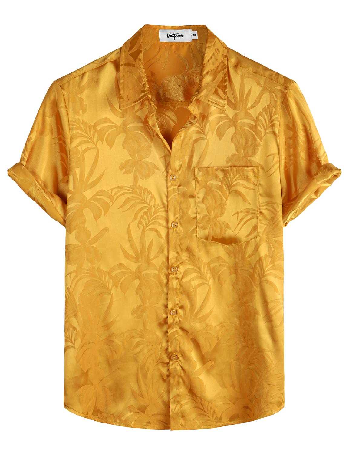 VATPAVE Mens Silk Satin Hawaiian Shirt Short Sleeve Button Down Shirts | Hawaii, Summer, Beach, Vacation, Tropical, Resort Wear, Jacquard, Going Out, Rave, Cool, Club, Floral, Holiday, with Pocket