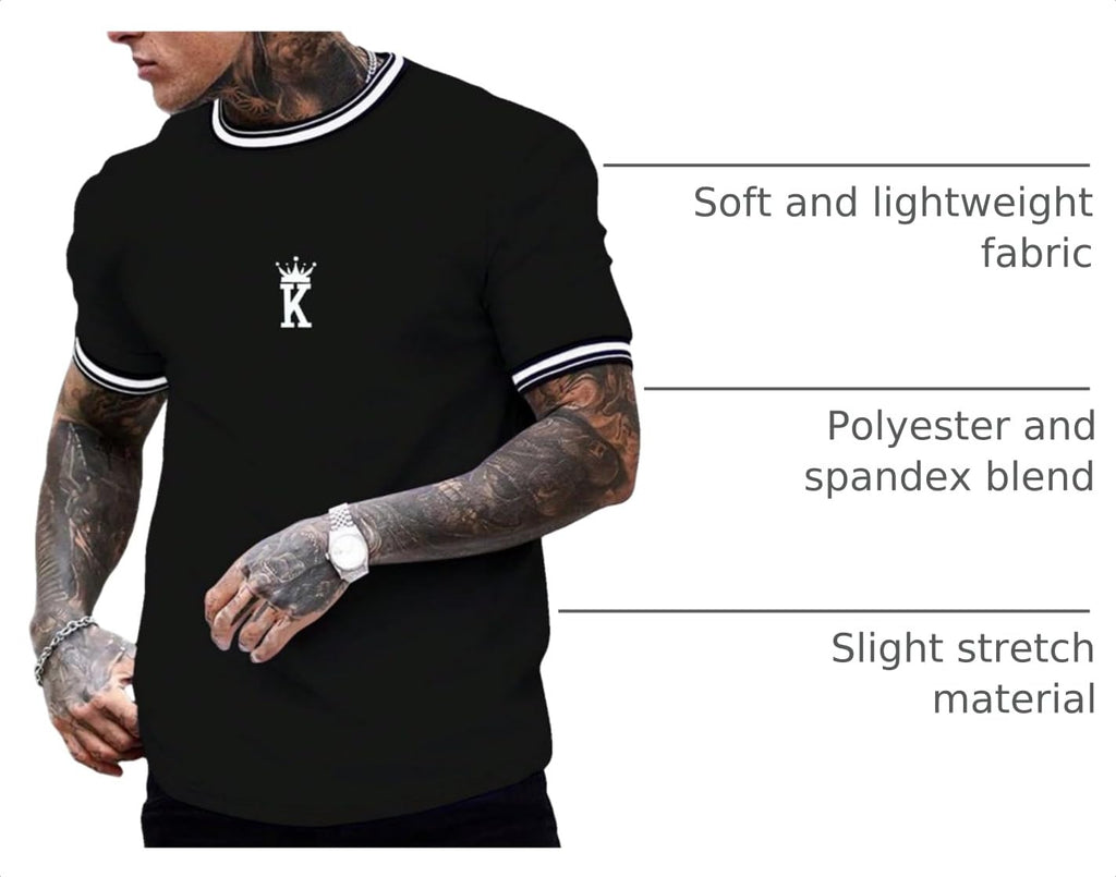 SOLY HUX Men's Crown Graphic Tshirt Short Sleeve Tees Summer Tops | Letter Print, Crew Neck, Striped Trim