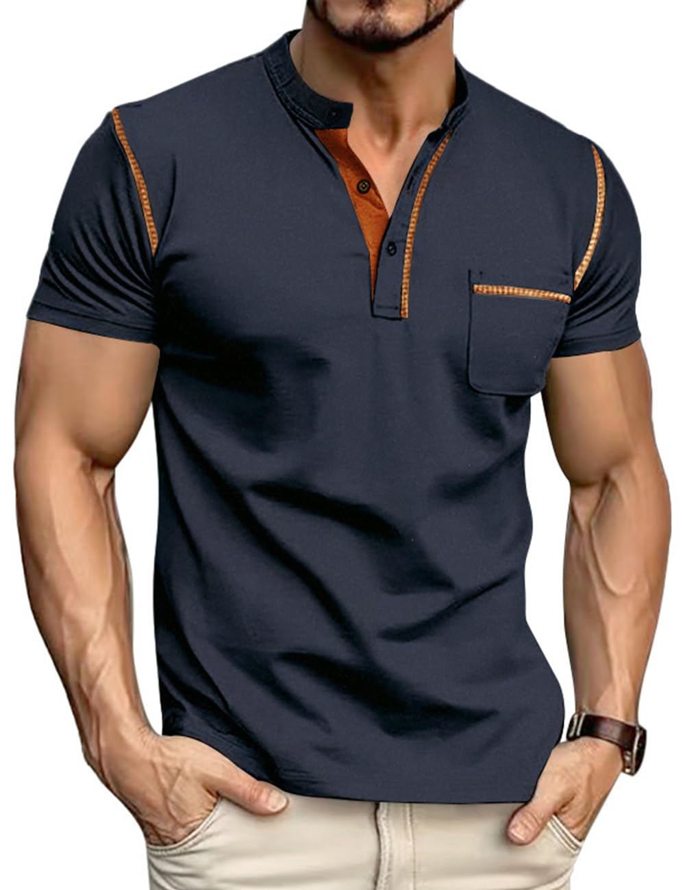 Men's Henley Shirt Short Sleeve T-Shirt Casual Top Pullover Summer Lightweight Tee Shirts with Button