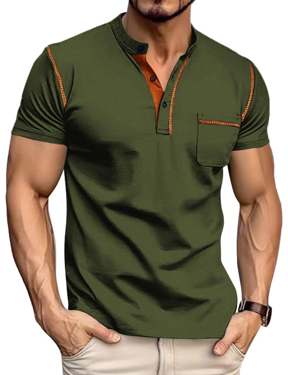 Men's Henley Shirt Short Sleeve T-Shirt Casual Top Pullover Summer Lightweight Tee Shirts with Button