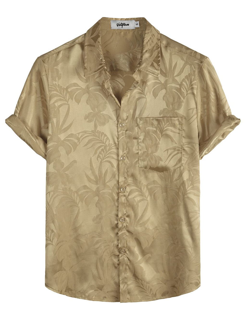 VATPAVE Mens Silk Satin Hawaiian Shirt Short Sleeve Button Down Shirts | Hawaii, Summer, Beach, Vacation, Tropical, Resort Wear, Jacquard, Going Out, Rave, Cool, Club, Floral, Holiday, with Pocket