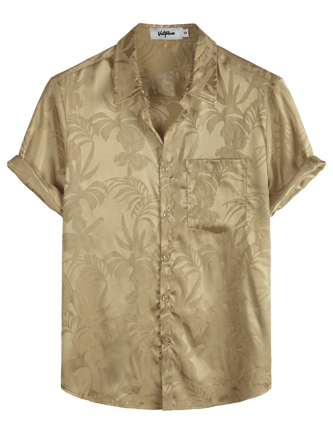 VATPAVE Mens Silk Satin Hawaiian Shirt Short Sleeve Button Down Shirts | Hawaii, Summer, Beach, Vacation, Tropical, Resort Wear, Jacquard, Going Out, Rave, Cool, Club, Floral, Holiday, with Pocket