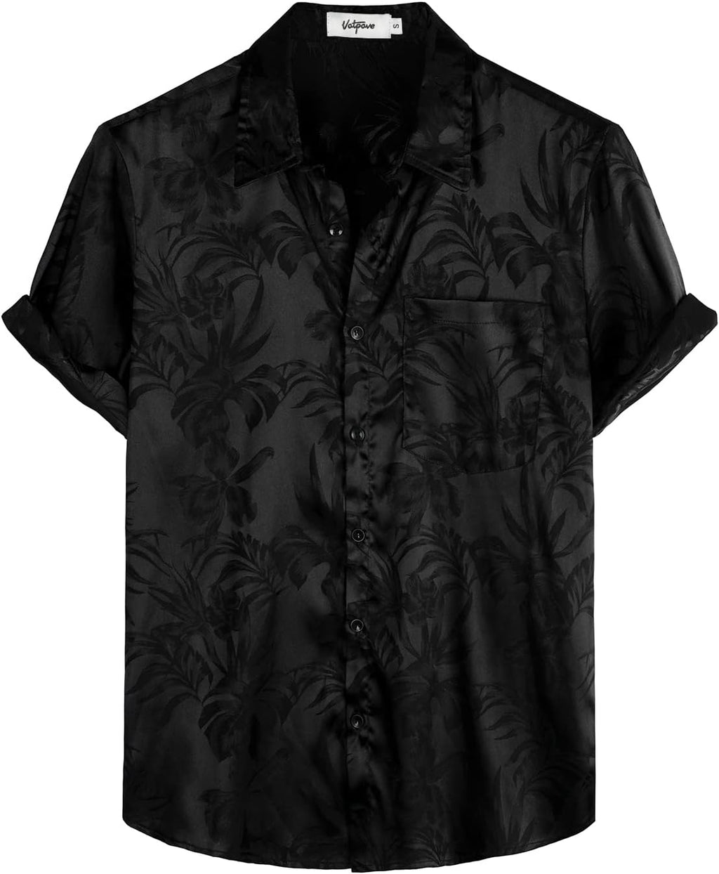 VATPAVE Mens Silk Satin Hawaiian Shirt Short Sleeve Button Down Shirts | Hawaii, Summer, Beach, Vacation, Tropical, Resort Wear, Jacquard, Going Out, Rave, Cool, Club, Floral, Holiday, with Pocket