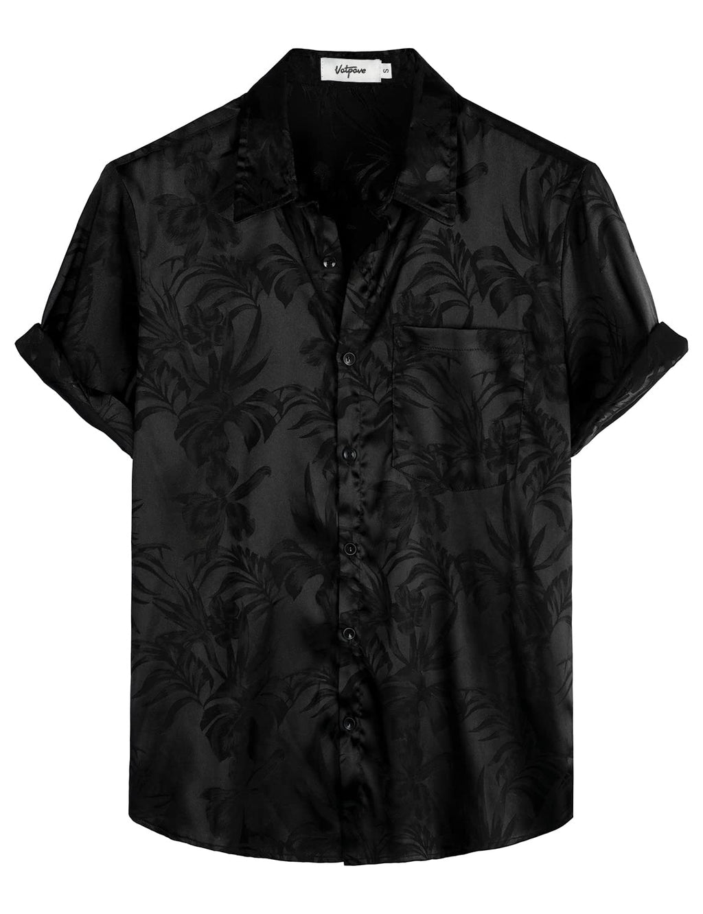 VATPAVE Mens Silk Satin Hawaiian Shirt Short Sleeve Button Down Shirts | Hawaii, Summer, Beach, Vacation, Tropical, Resort Wear, Jacquard, Going Out, Rave, Cool, Club, Floral, Holiday, with Pocket