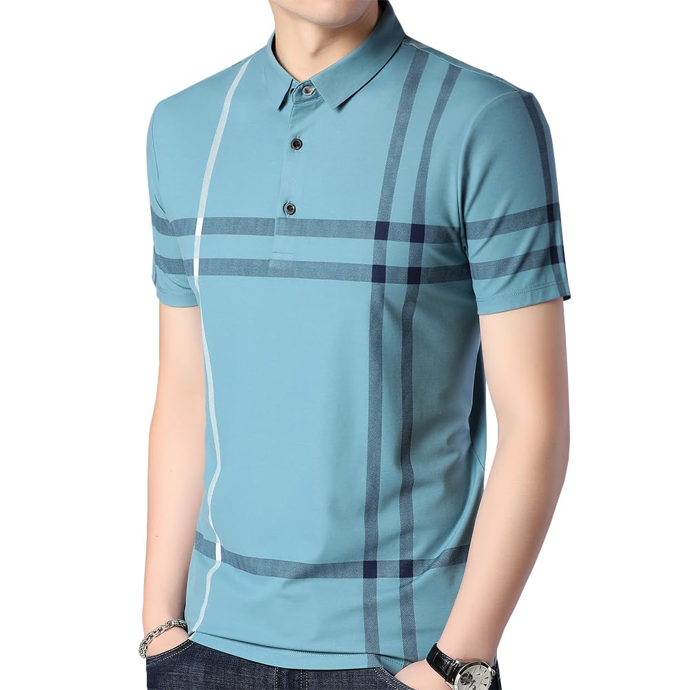 Mens Casual Striped Short Sleeve Collared T Shirt Polo Shirts
