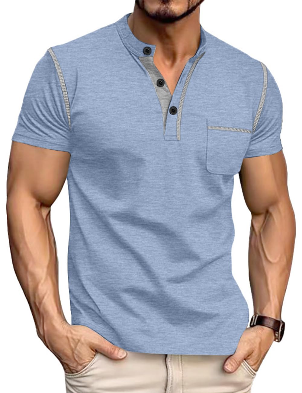 Men's Henley Shirt Short Sleeve T-Shirt Casual Top Pullover Summer Lightweight Tee Shirts with Button