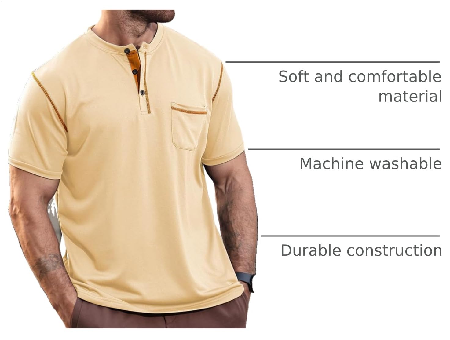 Men's Henley Shirt Short Sleeve T-Shirt Casual Top Pullover Summer Lightweight Tee Shirts with Button