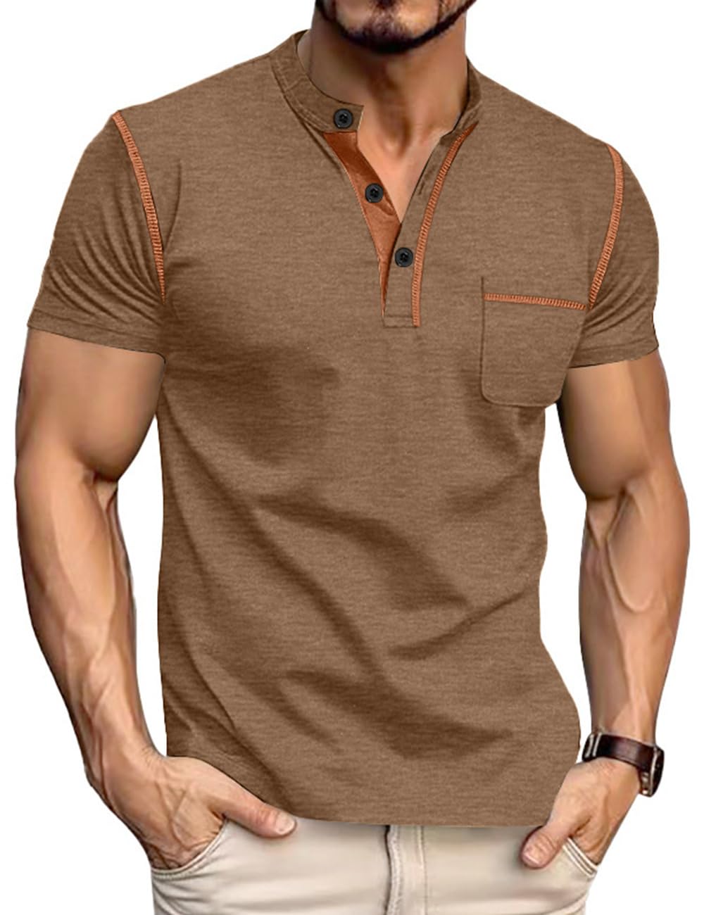 Men's Henley Shirt Short Sleeve T-Shirt Casual Top Pullover Summer Lightweight Tee Shirts with Button