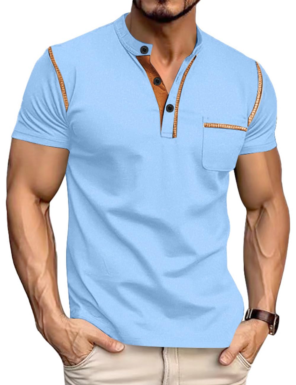 Men's Henley Shirt Short Sleeve T-Shirt Casual Top Pullover Summer Lightweight Tee Shirts with Button
