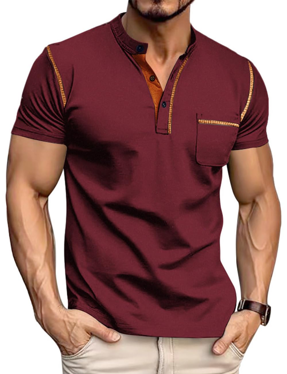 Men's Henley Shirt Short Sleeve T-Shirt Casual Top Pullover Summer Lightweight Tee Shirts with Button