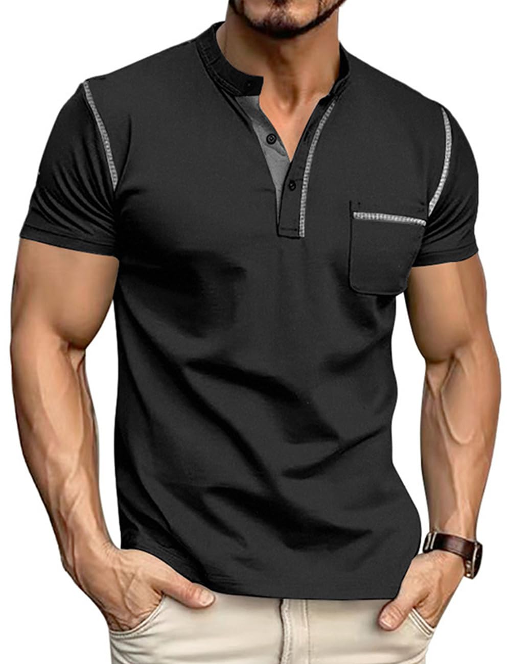 Men's Henley Shirt Short Sleeve T-Shirt Casual Top Pullover Summer Lightweight Tee Shirts with Button
