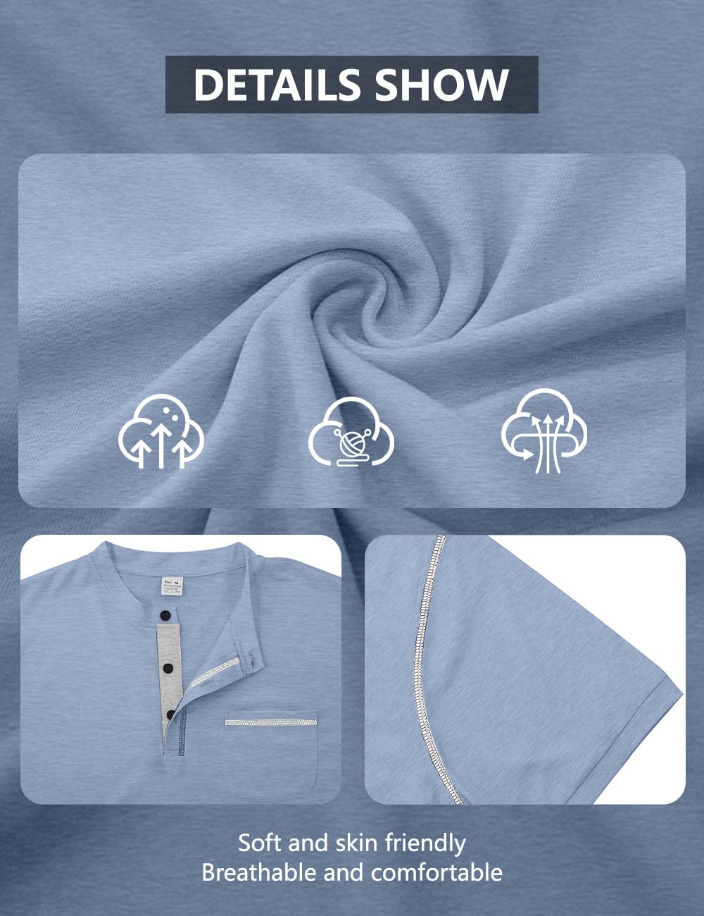 Men's Henley Shirt Short Sleeve T-Shirt Casual Top Pullover Summer Lightweight Tee Shirts with Button