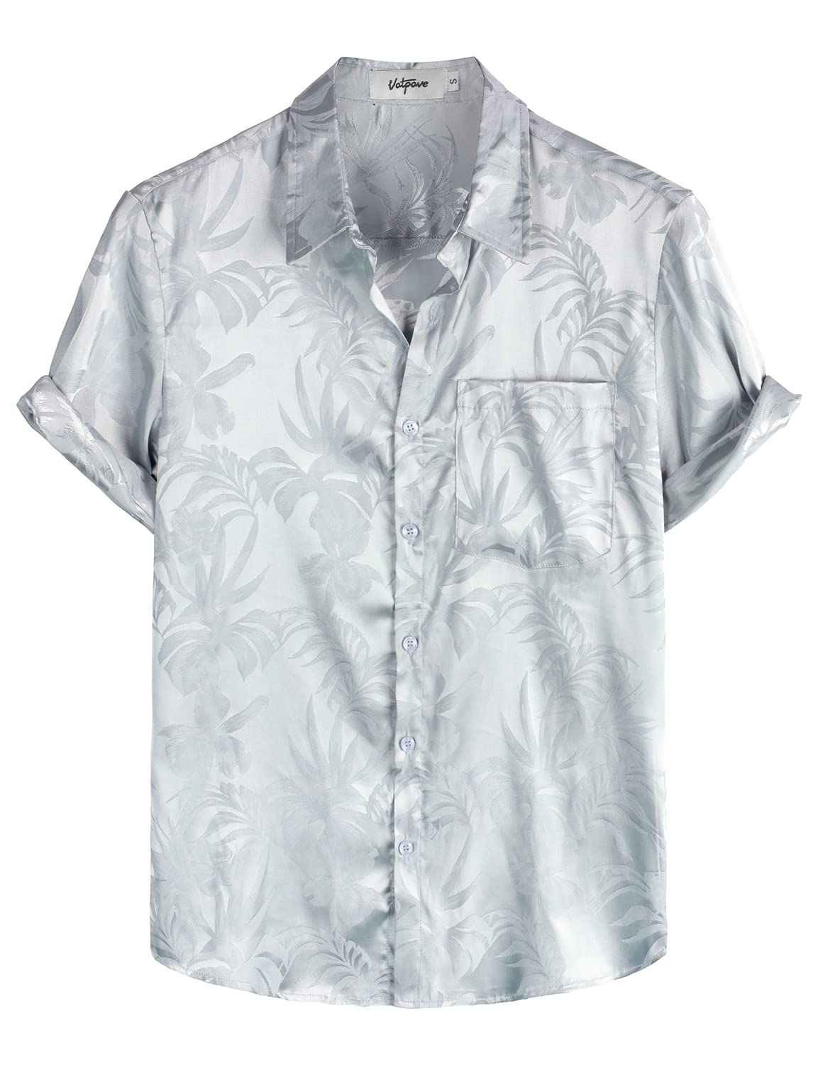 VATPAVE Mens Silk Satin Hawaiian Shirt Short Sleeve Button Down Shirts | Hawaii, Summer, Beach, Vacation, Tropical, Resort Wear, Jacquard, Going Out, Rave, Cool, Club, Floral, Holiday, with Pocket