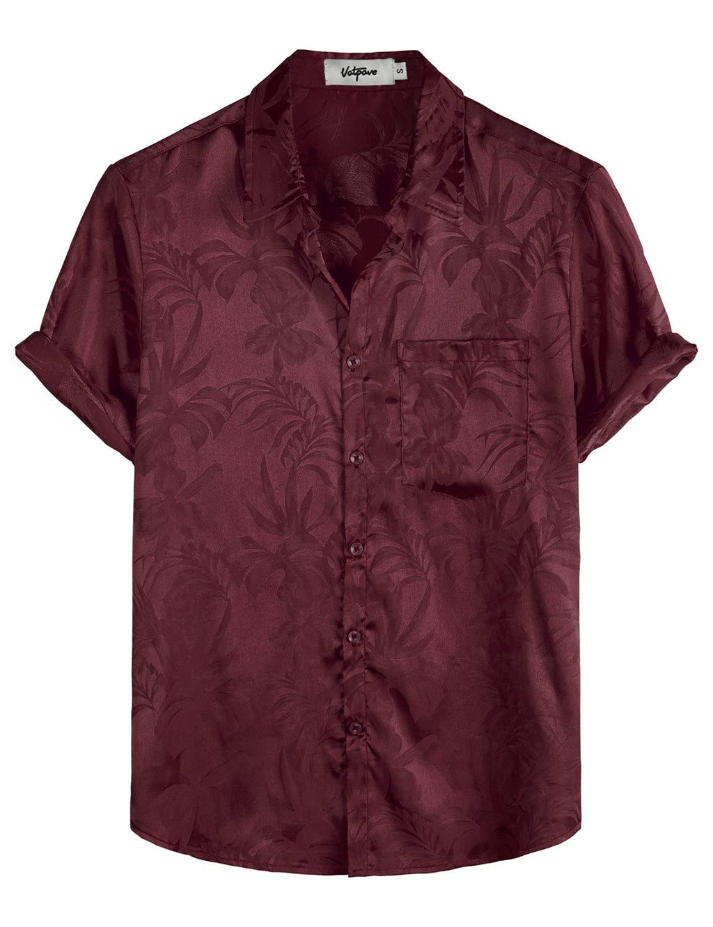 VATPAVE Mens Silk Satin Hawaiian Shirt Short Sleeve Button Down Shirts | Hawaii, Summer, Beach, Vacation, Tropical, Resort Wear, Jacquard, Going Out, Rave, Cool, Club, Floral, Holiday, with Pocket