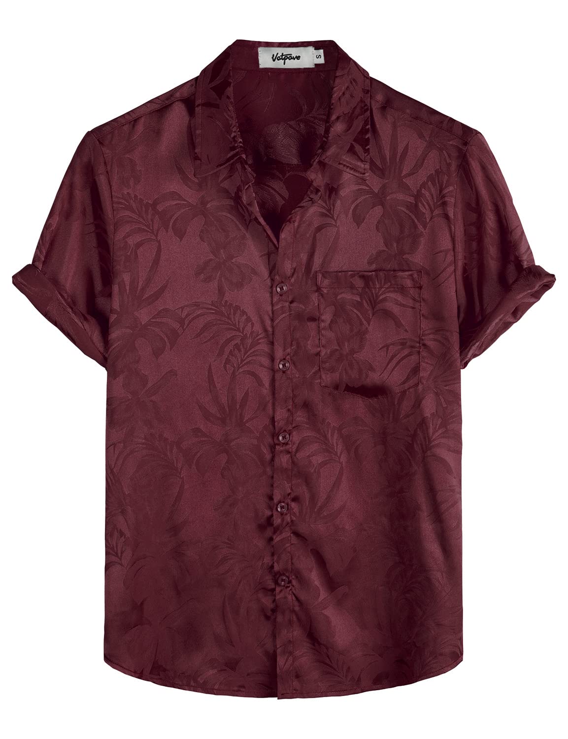 VATPAVE Mens Silk Satin Hawaiian Shirt Short Sleeve Button Down Shirts | Hawaii, Summer, Beach, Vacation, Tropical, Resort Wear, Jacquard, Going Out, Rave, Cool, Club, Floral, Holiday, with Pocket