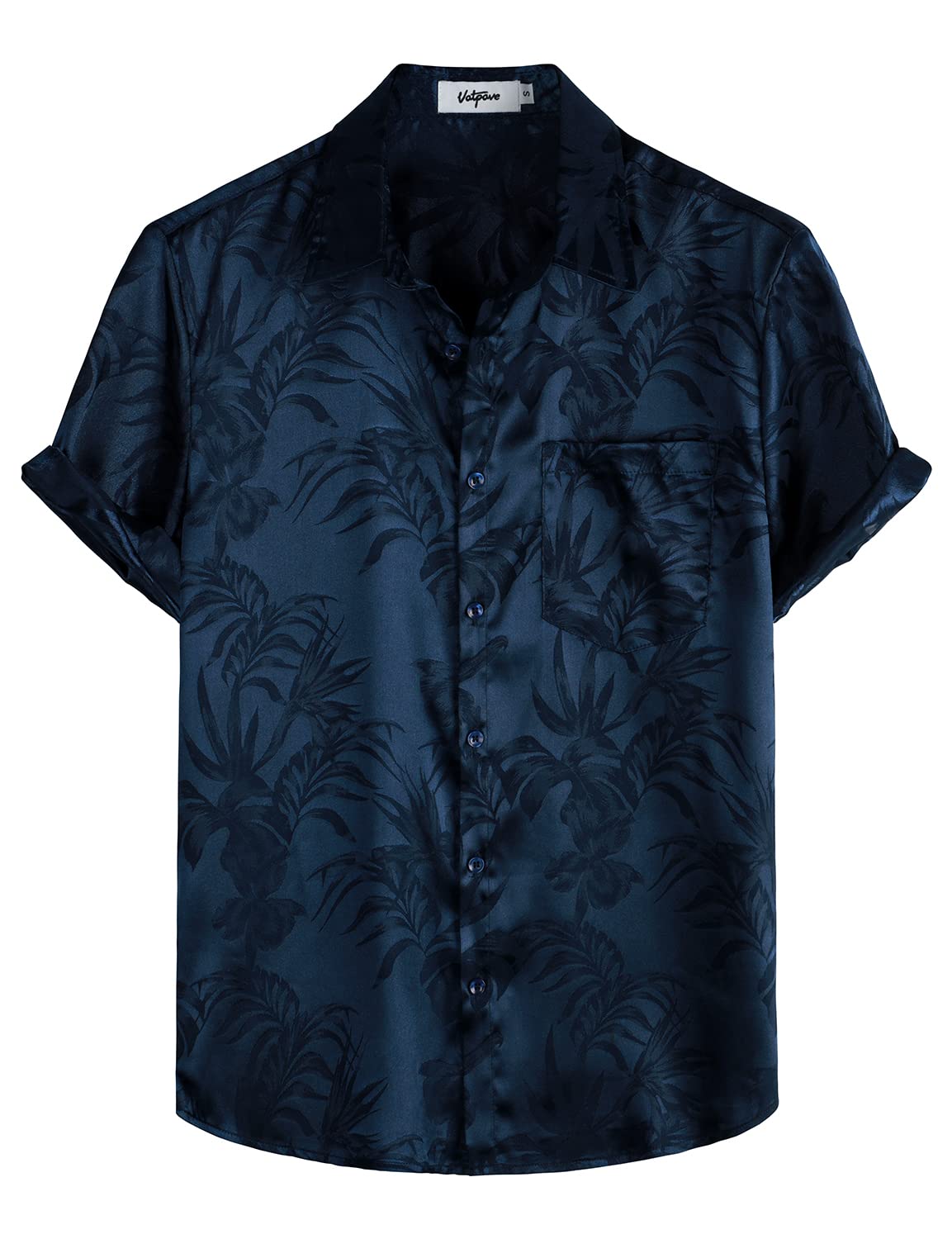 VATPAVE Mens Silk Satin Hawaiian Shirt Short Sleeve Button Down Shirts | Hawaii, Summer, Beach, Vacation, Tropical, Resort Wear, Jacquard, Going Out, Rave, Cool, Club, Floral, Holiday, with Pocket