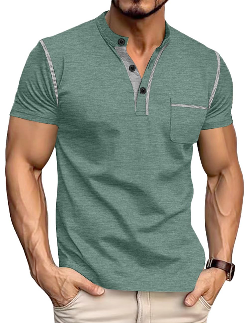 Men's Henley Shirt Short Sleeve T-Shirt Casual Top Pullover Summer Lightweight Tee Shirts with Button