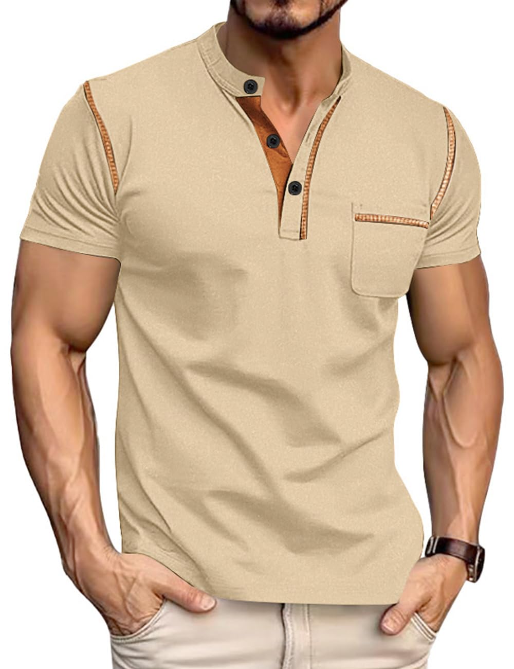 Men's Henley Shirt Short Sleeve T-Shirt Casual Top Pullover Summer Lightweight Tee Shirts with Button