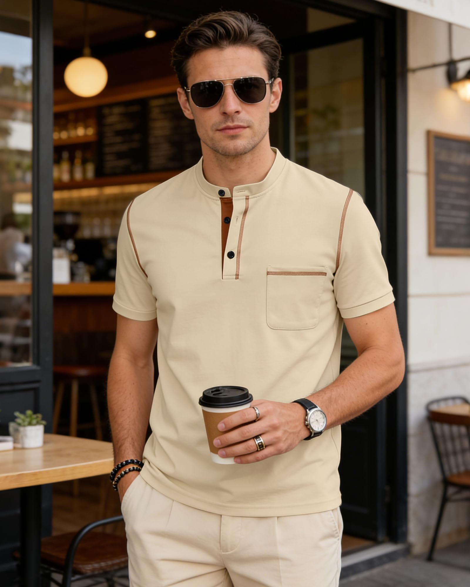 Men's Henley Shirt Short Sleeve T-Shirt Casual Top Pullover Summer Lightweight Tee Shirts with Button