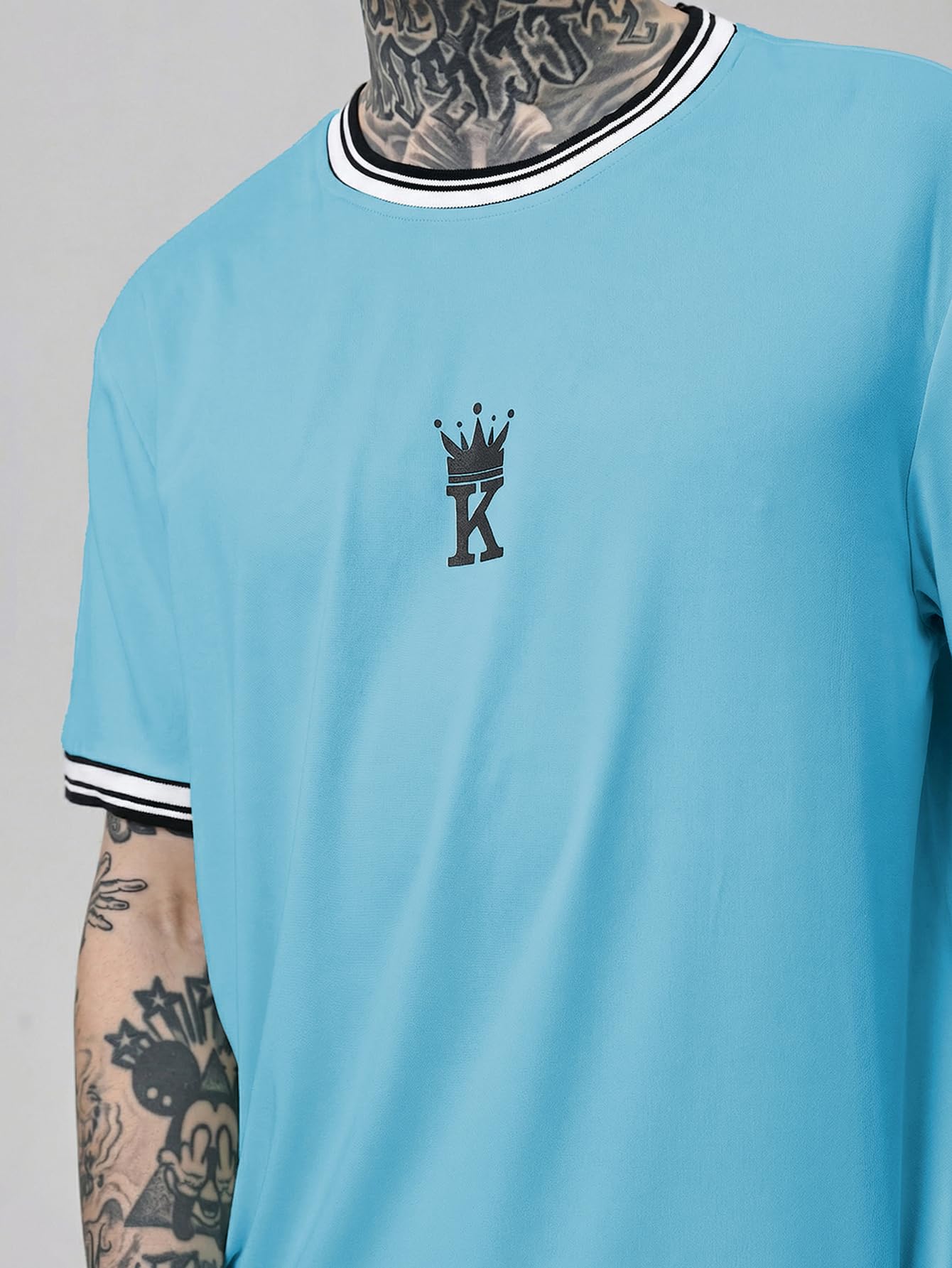SOLY HUX Men's Crown Graphic Tshirt Short Sleeve Tees Summer Tops | Letter Print, Crew Neck, Striped Trim