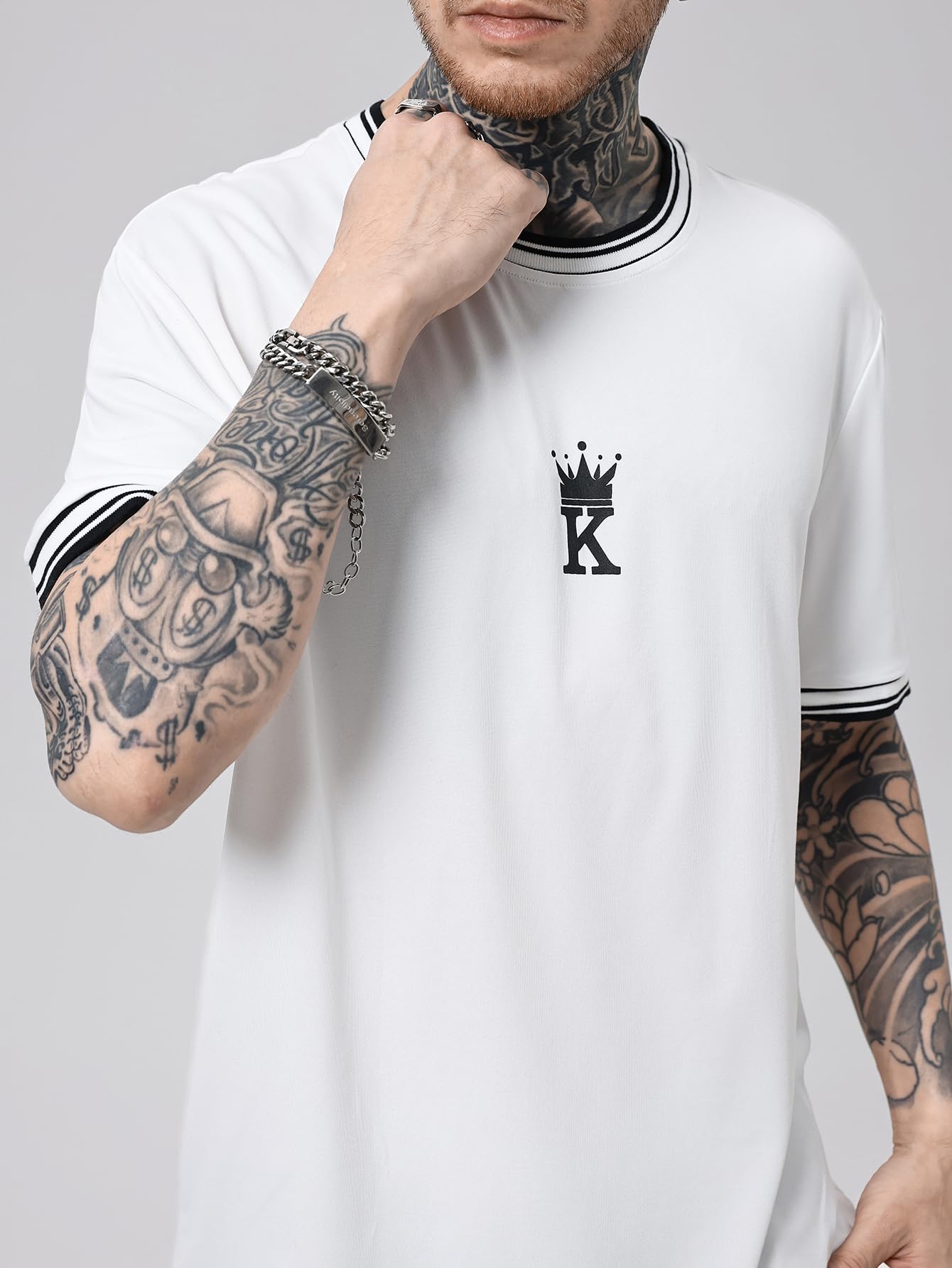 SOLY HUX Men's Crown Graphic Tshirt Short Sleeve Tees Summer Tops | Letter Print, Crew Neck, Striped Trim