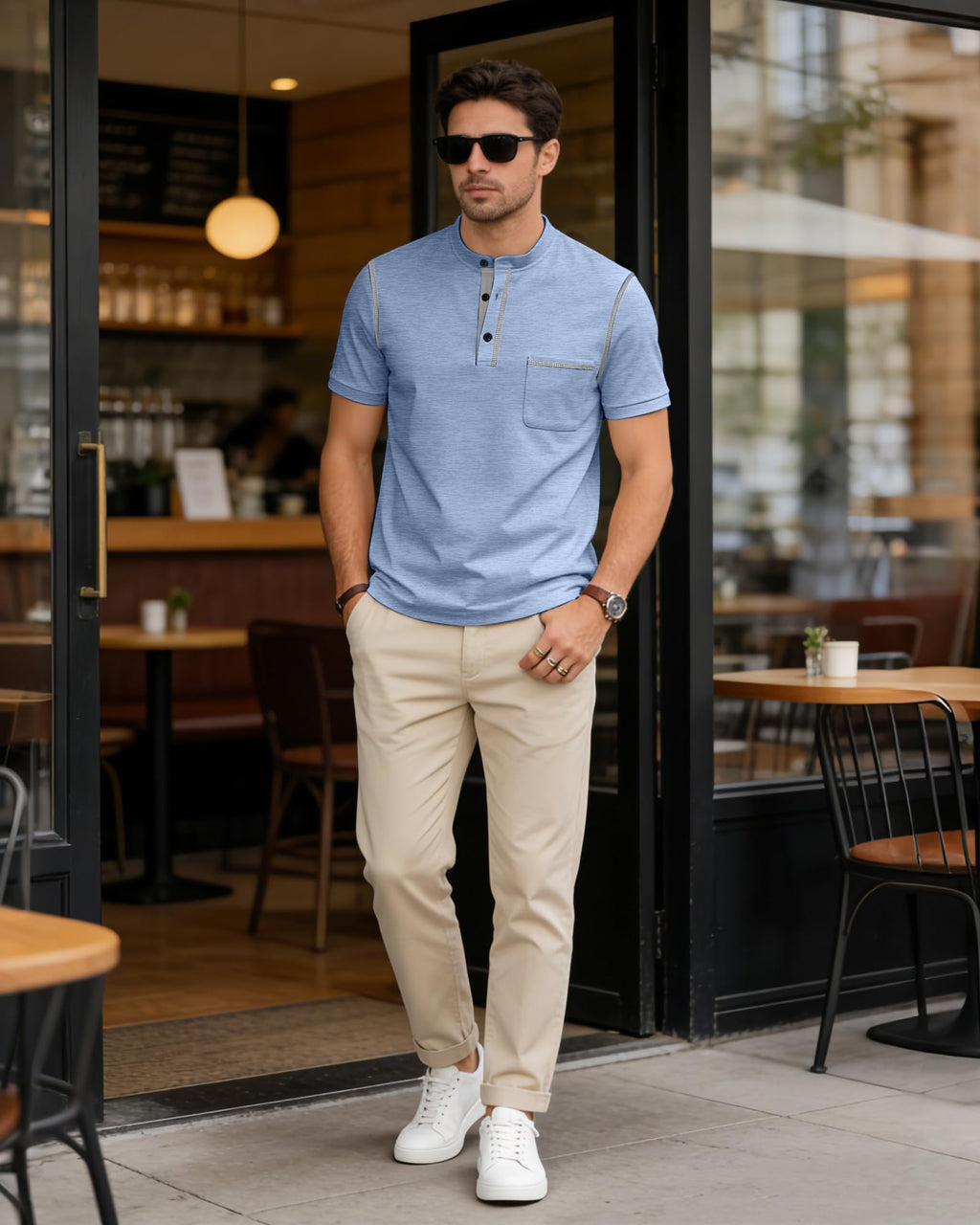 Men's Henley Shirt Short Sleeve T-Shirt Casual Top Pullover Summer Lightweight Tee Shirts with Button