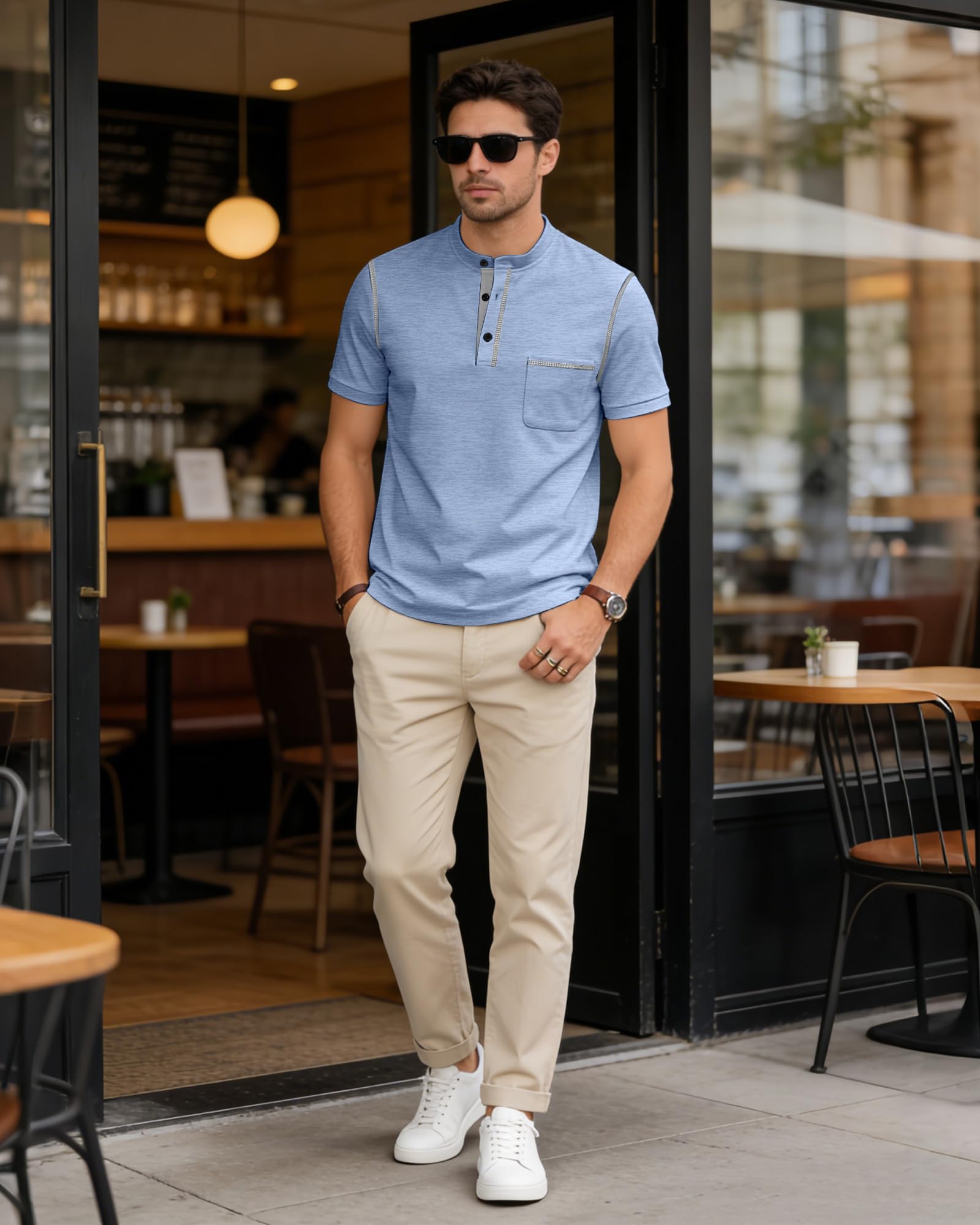 Men's Henley Shirt Short Sleeve T-Shirt Casual Top Pullover Summer Lightweight Tee Shirts with Button