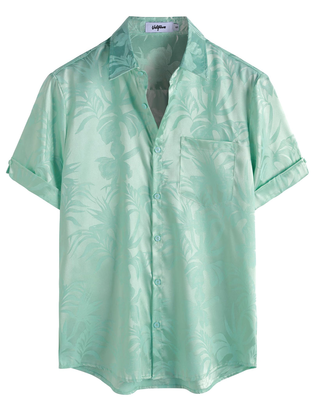 VATPAVE Mens Silk Satin Hawaiian Shirt Short Sleeve Button Down Shirts | Hawaii, Summer, Beach, Vacation, Tropical, Resort Wear, Jacquard, Going Out, Rave, Cool, Club, Floral, Holiday, with Pocket