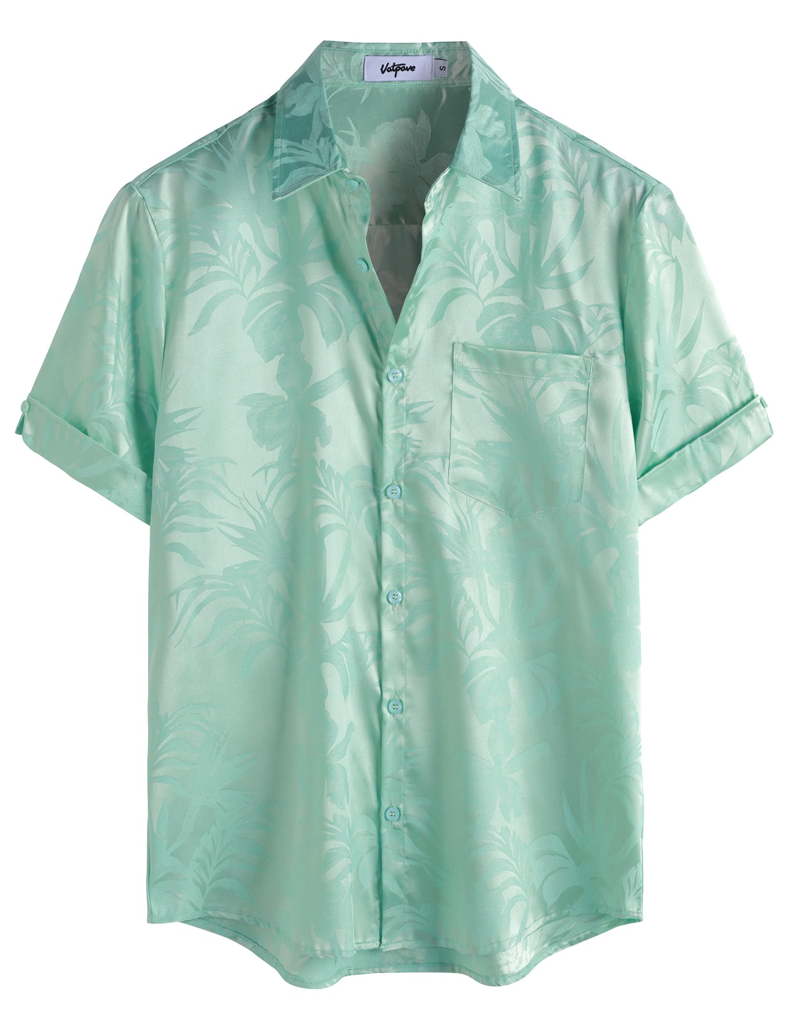 VATPAVE Mens Silk Satin Hawaiian Shirt Short Sleeve Button Down Shirts | Hawaii, Summer, Beach, Vacation, Tropical, Resort Wear, Jacquard, Going Out, Rave, Cool, Club, Floral, Holiday, with Pocket
