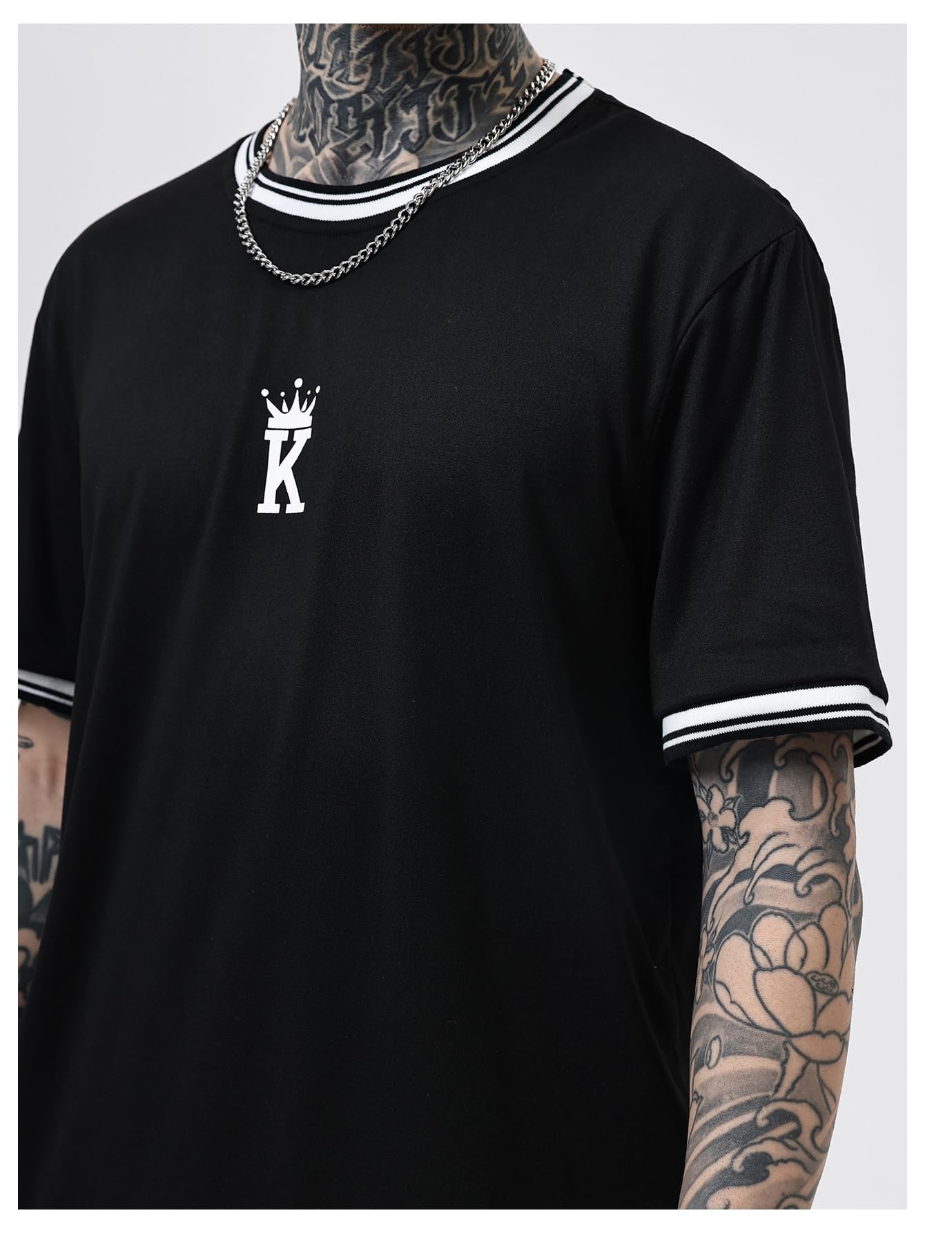 SOLY HUX Men's Crown Graphic Tshirt Short Sleeve Tees Summer Tops | Letter Print, Crew Neck, Striped Trim