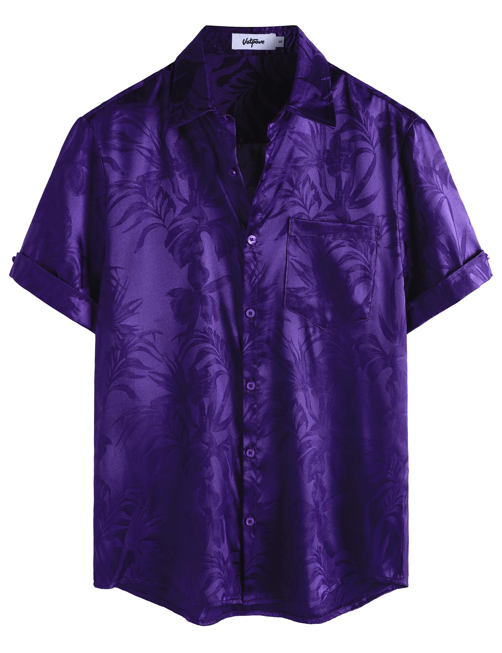 VATPAVE Mens Silk Satin Hawaiian Shirt Short Sleeve Button Down Shirts | Hawaii, Summer, Beach, Vacation, Tropical, Resort Wear, Jacquard, Going Out, Rave, Cool, Club, Floral, Holiday, with Pocket