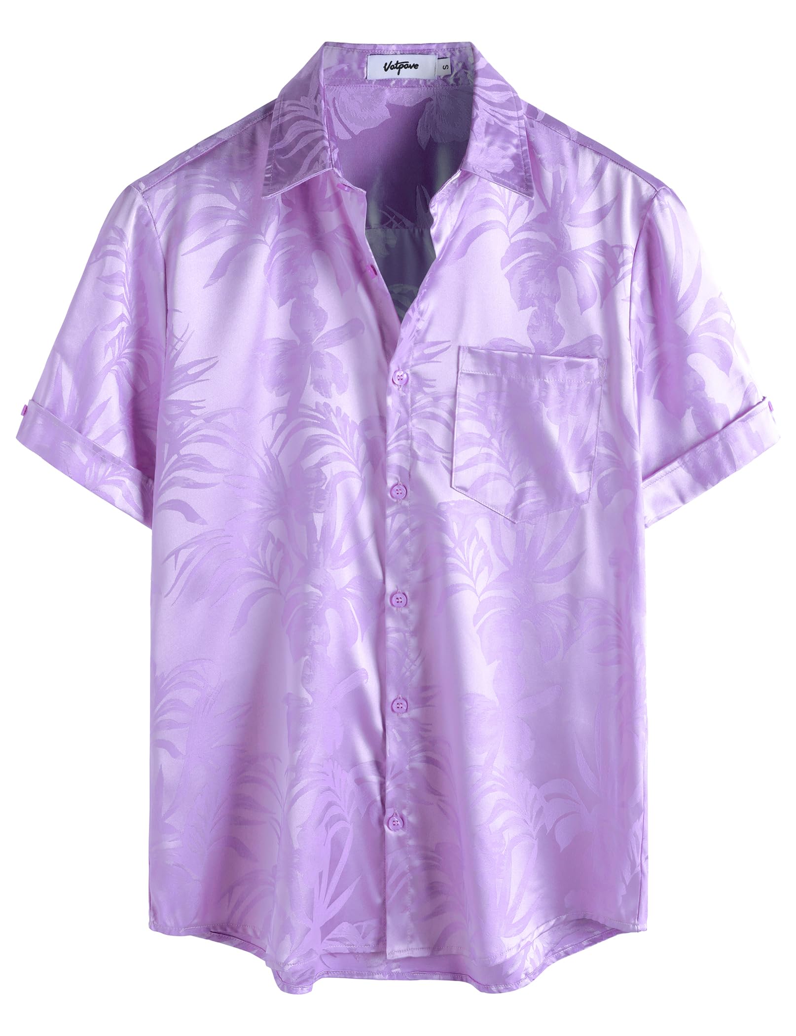 VATPAVE Mens Silk Satin Hawaiian Shirt Short Sleeve Button Down Shirts | Hawaii, Summer, Beach, Vacation, Tropical, Resort Wear, Jacquard, Going Out, Rave, Cool, Club, Floral, Holiday, with Pocket