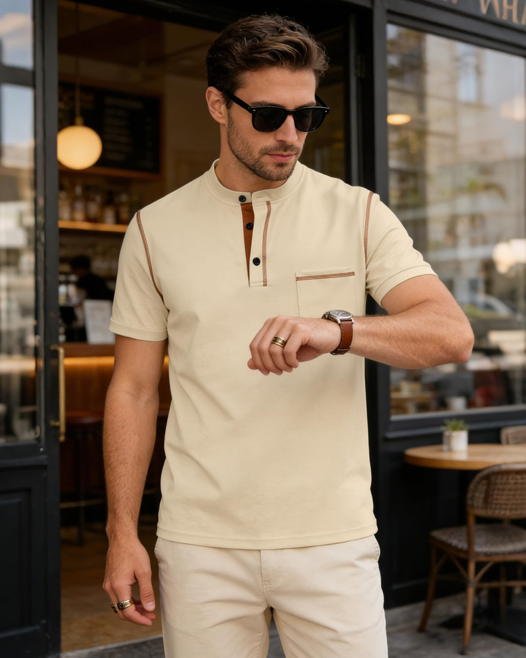 Men's Henley Shirt Short Sleeve T-Shirt Casual Top Pullover Summer Lightweight Tee Shirts with Button