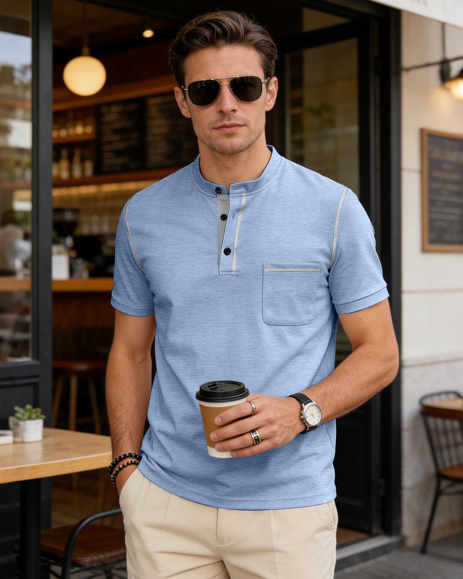 Men's Henley Shirt Short Sleeve T-Shirt Casual Top Pullover Summer Lightweight Tee Shirts with Button