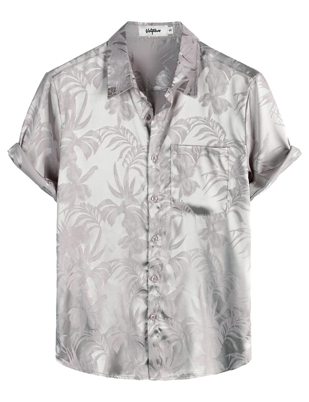 VATPAVE Mens Silk Satin Hawaiian Shirt Short Sleeve Button Down Shirts | Hawaii, Summer, Beach, Vacation, Tropical, Resort Wear, Jacquard, Going Out, Rave, Cool, Club, Floral, Holiday, with Pocket