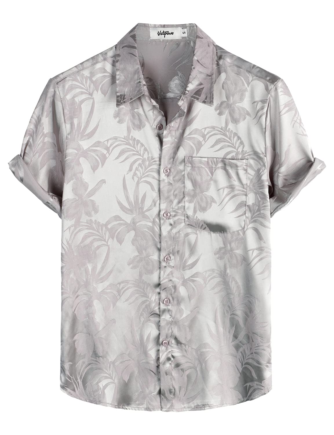 VATPAVE Mens Silk Satin Hawaiian Shirt Short Sleeve Button Down Shirts | Hawaii, Summer, Beach, Vacation, Tropical, Resort Wear, Jacquard, Going Out, Rave, Cool, Club, Floral, Holiday, with Pocket