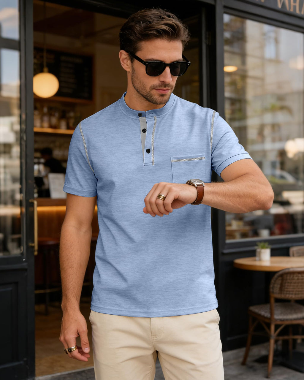 Men's Henley Shirt Short Sleeve T-Shirt Casual Top Pullover Summer Lightweight Tee Shirts with Button