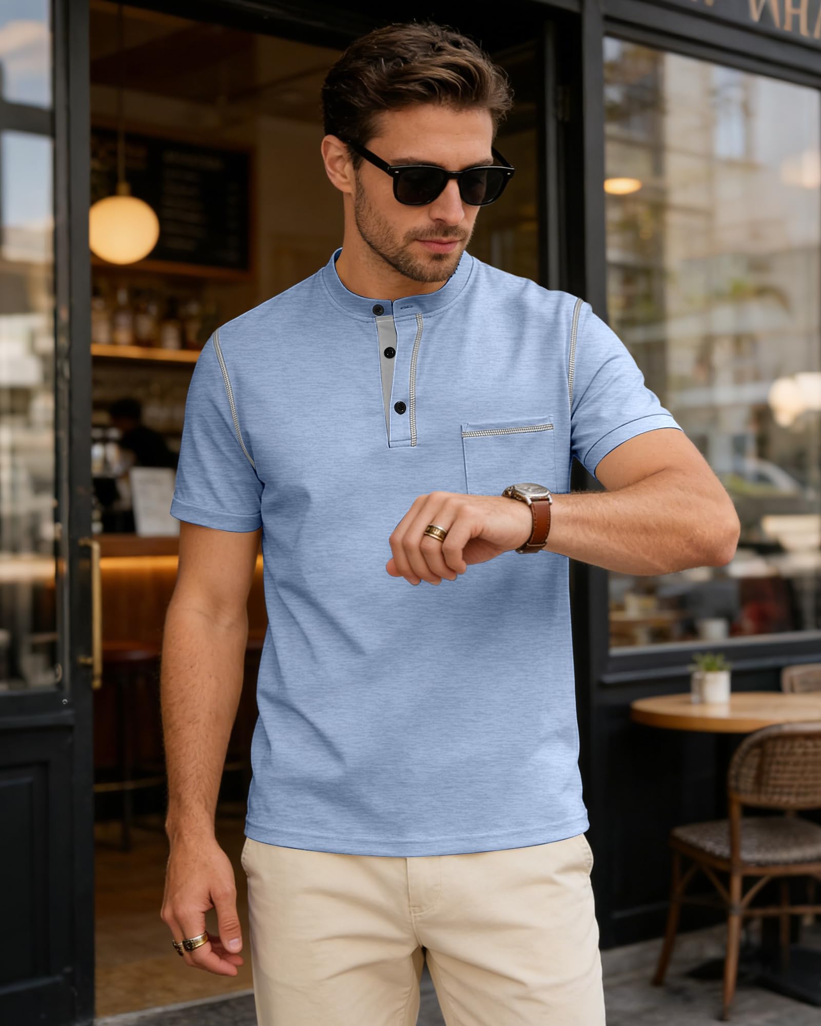 Men's Henley Shirt Short Sleeve T-Shirt Casual Top Pullover Summer Lightweight Tee Shirts with Button