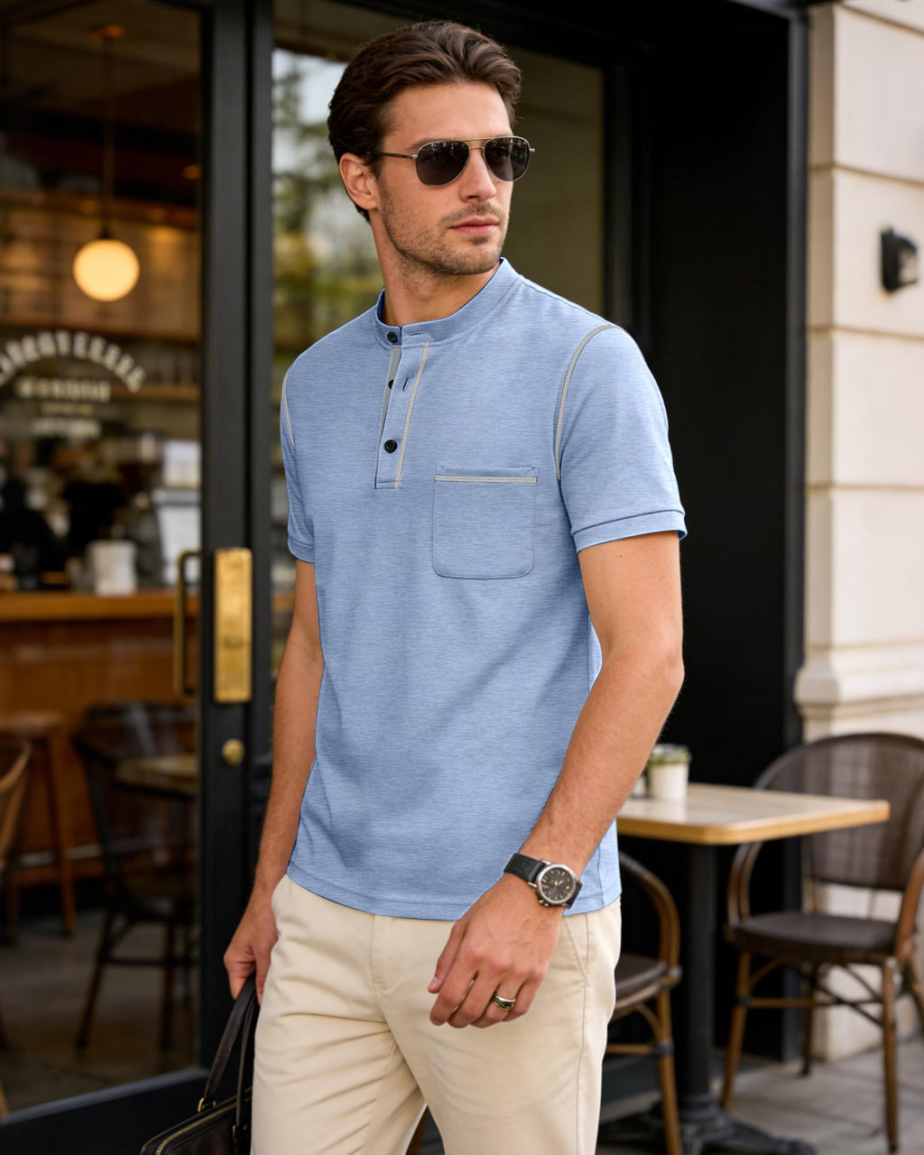 Men's Henley Shirt Short Sleeve T-Shirt Casual Top Pullover Summer Lightweight Tee Shirts with Button