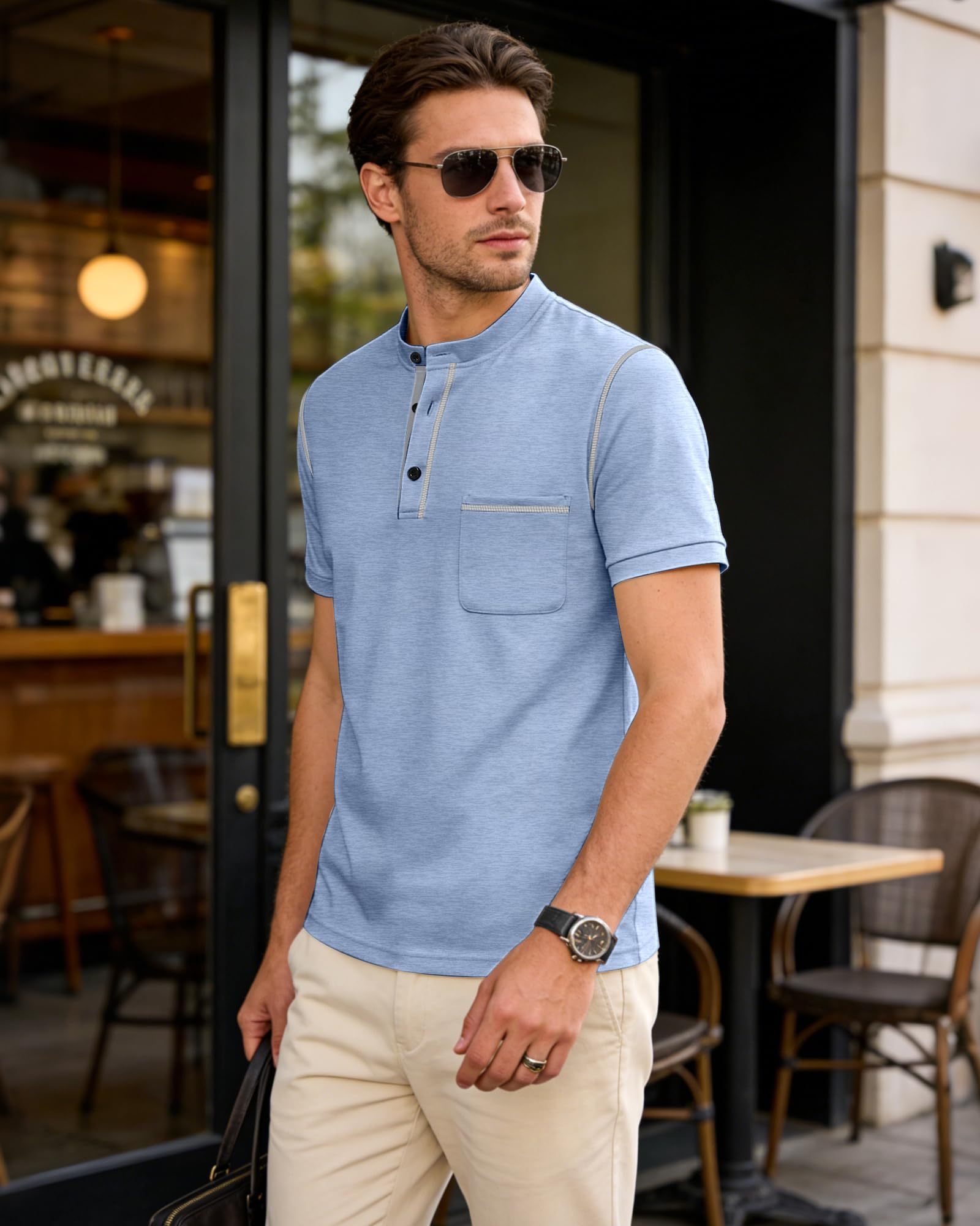 Men's Henley Shirt Short Sleeve T-Shirt Casual Top Pullover Summer Lightweight Tee Shirts with Button